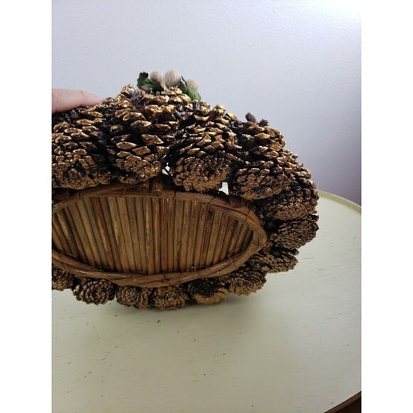 Homemade Gold Pine cone real wood twig bottom basket. - Picture 10 of 11